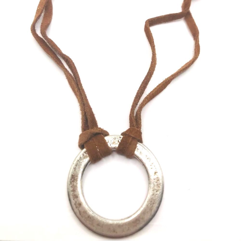 American Eagle Outfitters Brown Double-Strand Silver Round Pendant Necklace